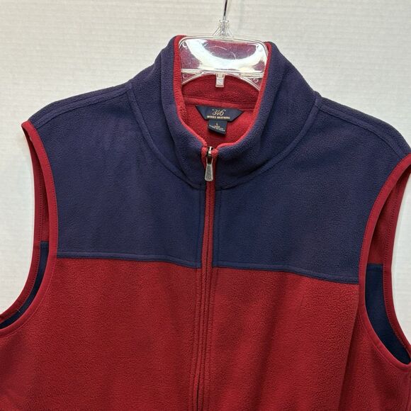 Brooks Brothers Full-Zip Fleece Vest Mens Large Navy Red Color Block Pockets - Picture 2 of 8